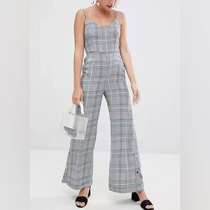 River Island Petite Jumpsuit with side poppers in check - EU Size 8